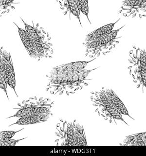 Seamless pattern of hand drawn sketch style cereals isolated on white background. Vector illustration. Stock Vector