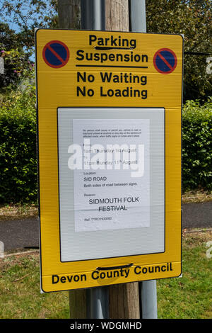 Parking suspension sign in Sidmouth, Devon, UK Stock Photo - Alamy