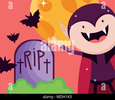 vampire gravestone bats cartoon trick or treat - happy halloween vector ...
