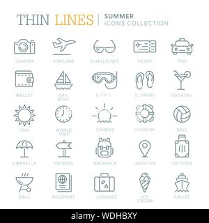 Collection of summer thin line icons. Vector eps 8 Stock Vector