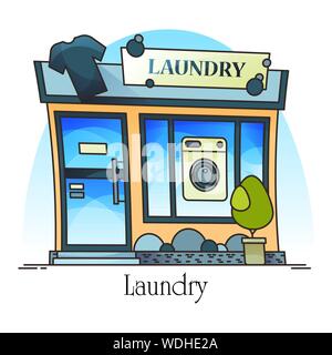 Laundry building with t-shirt and washing machine Stock Vector