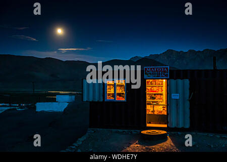 Moonlight shopping. Container-Store in Tadjikistan Stock Photo