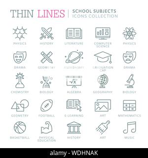 Collection of school subjects thin line icons. Vector eps 8 Stock Vector