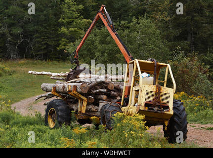 Logging forwarder on dirt road. Stock Photo