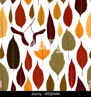 Seamless pattern vector background with colorful autumn leaves Stock Vector