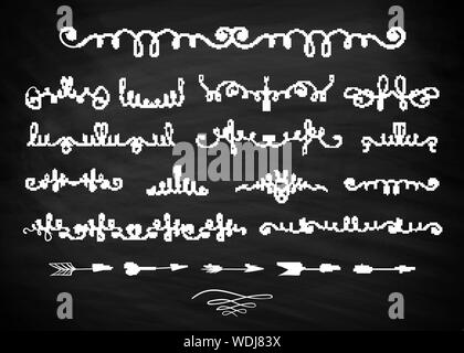 Hand drawn decorative curls and swirls on blackboard vector Stock Vector