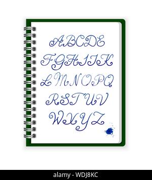 Handwritten alphabet in open notebook vector Stock Vector