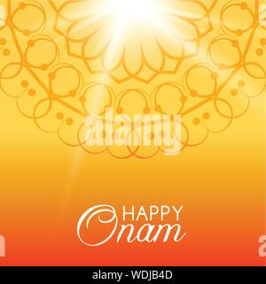 Happy Onam. Vector greeting card with orange background Stock Vector