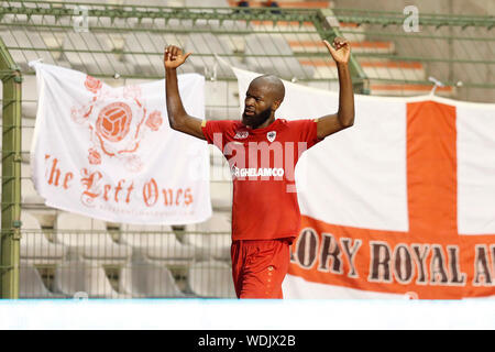 Brussel, Belgie. 29th Aug, 2019. Brussel - 29-08-2019, Koning Boudewijn stadion Dutch football, season 2019-2020. Royal Antwerp player Didier Lamkel Ze celebrating the 1-1 during the match Antwerp - AZ. Credit: Pro Shots/Alamy Live News Stock Photo