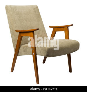 Vintage seventies brown velvet armchair isolated Stock Photo