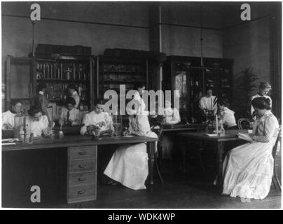 Girls in a science laboratory at Eastern High School, Washington, D.C. Abstract/medium: 1 photographic print : cyanotype. Stock Photo