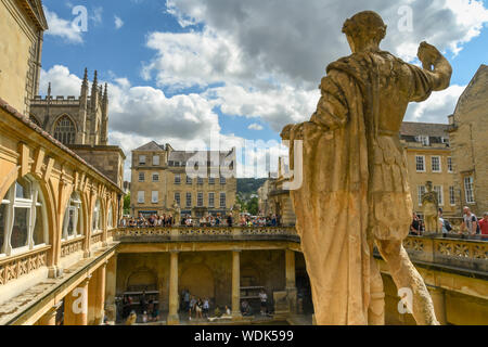 BATH, ENGLAND - JULY 2019: One of the statues which stand around the Roman Baths in the centre of the city of Bath Stock Photo