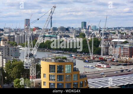 London, UK - 29 August 2019: The view west from the 10th floor viewing gallery at Tate Modern. Stock Photo