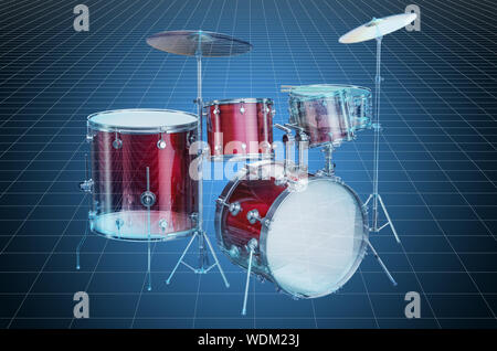 Visualization 3d cad model of drum kit, blueprint. 3D rendering Stock Photo