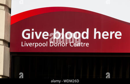 Sign over the entrance to the Liverpool Donor Centre Stock Photo