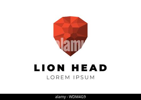 Polygonal geometric low poly lion head face. Triangle origami polygon red vector illustration Stock Vector