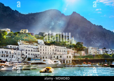 Waterfront and port Marina Grande on Capri island. Campania region, Italy Stock Photo