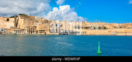 Panoramic view with fortress ancient walls of Valletta old town. Malta. Stock Photo