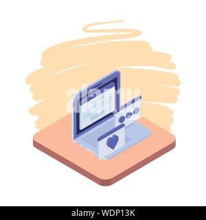 laptop with email notifications on white background Stock Vector