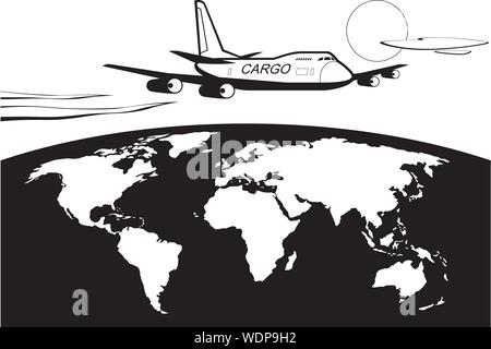 Cargo plane flying around the world - vector illustration Stock Vector