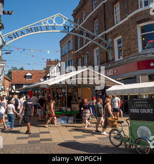 Entrance to Shambles Market from Parliament Street, York, UK. Stock Photo