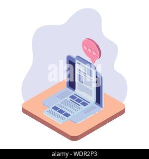 laptop with email notifications on white background Stock Vector