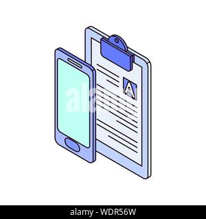 smartphone screen with sheets of paper Stock Vector