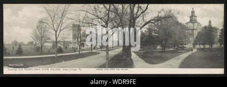 Greetings from Pennsylvania State College, State College, Pa. : campus view from the willow Abstract/medium: 1 print (postcard) Stock Photo