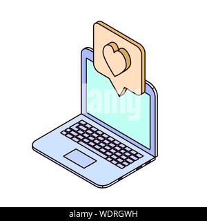 laptop with email notifications on white background Stock Vector