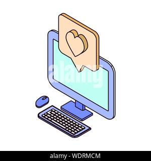 desktop computer screen with email notifications Stock Vector