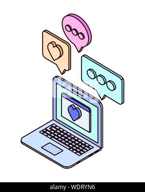 laptop with email notifications on white background Stock Vector