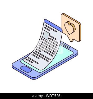 smartphone screen with sheets of paper Stock Vector