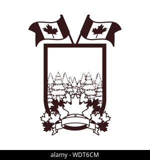 Pine trees inside label of canada design vector illustration Stock ...