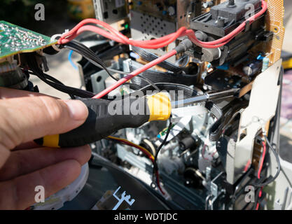electronic circuit boards for an old television. Stock Photo