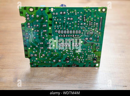 layout of an electronic circuit board. precise function unknown, but they come from a television set. Stock Photo