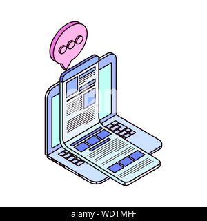 laptop with email notifications on white background Stock Vector