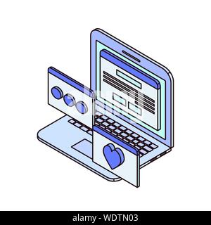 laptop with email notifications on white background Stock Vector