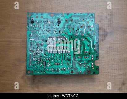 layout of an electronic circuit board. precise function unknown, but they come from a television set. Stock Photo