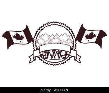 Pine trees inside label of canada design vector illustration Stock ...