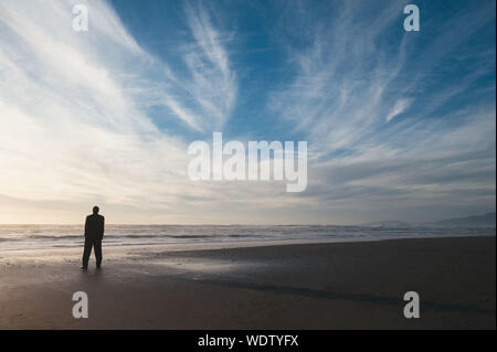 Rear View Of Man On Beach Against Sky