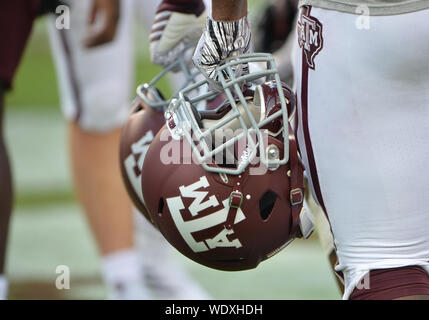 College Station, Texas, USA. 29th Aug, 2019. August 29, 2019: Texas A&M Aggies helmet during the game between the Texas State University Bobcats and the Texas A&M University Aggies at Kyle Field Stadium in College Station, TX. Texas A&M Aggies leads the first half against Texas State Bobcats, 28-0. Patrick Green/CSM Credit: Cal Sport Media/Alamy Live News