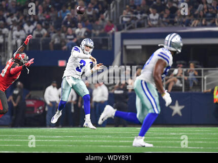 Aug 29, 2019: Dallas Cowboys cornerback Donovan Olumba #32 carries the ball  back for a touchdown after making an interception in the first quarter  during an NFL preseason game between the Tampa