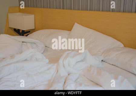 Blankets and pillows on the bed Stock Photo