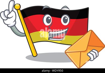 With envelope germany flag flutter on cartoon pole Stock Vector