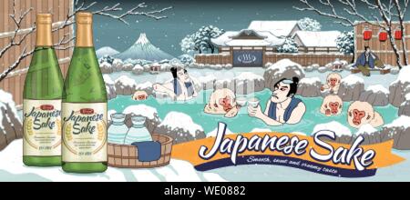 Ukiyo E Style Japanese Sake Ads With People Drinking Rice Wine Stock Vector Image Art Alamy