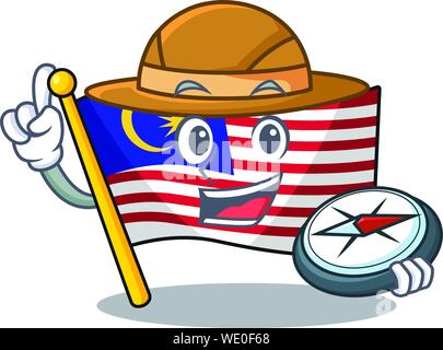 Explorer flag malaysia hoisted on cartoon pole Stock Vector