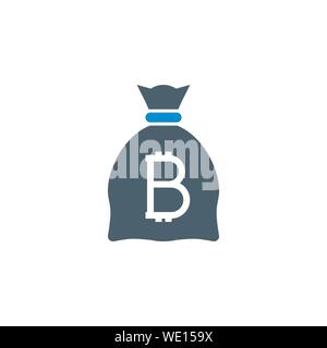 Money Bag with Bitcoin related vector glyph icon. Stock Vector