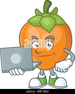 With laptop fruit persimmon character for object cartoon Stock Vector