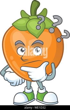 Thinking persimmon fruit mascot cartoon on white background Stock Vector