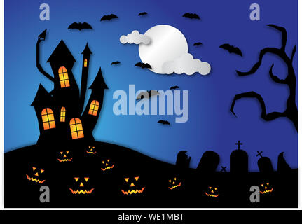 Halloween background with haunted castle Stock Photo